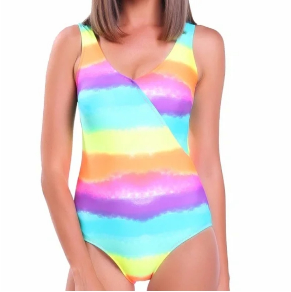 NWT CROSS1946 NEON RAINBOW ONE PIECE SWIMSUIT SIZE SMALL